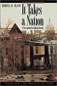 Book cover showing row house with US capitol dome in background and title It Takes a Nation: A New Agenda for Fighting Poverty