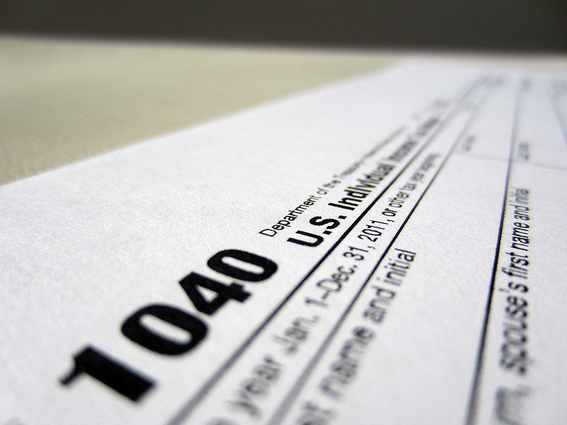 Extreme closeup of 1040 income tax form
