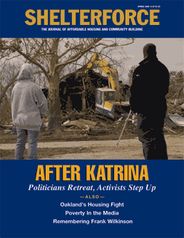 Image is of the cover of Shelterforce issue #145: After Katrina