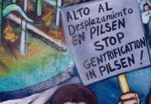 An image that says "Stop Gentrification in Pilsen."