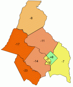 growth in central cities: a map showing Washington neighborhoods