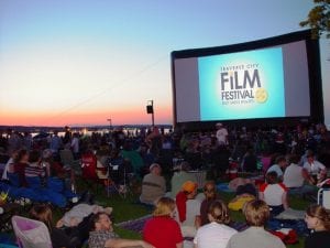 view of outdoor audience at Traverse City Film Festival