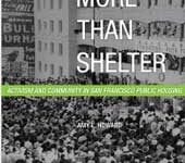 Book cover show a black and white photo of people gathered in front of a high rise building