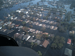 aerial view of a flooded community