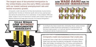 One pager begins with Q: Do Immigrants “Take Our Jobs”? A: No! This is a common fear, especially for people who are already struggling to get by. But it’s not true. Then it provides references to studies showing economic benefits to immigration. Image links to a pdf version.