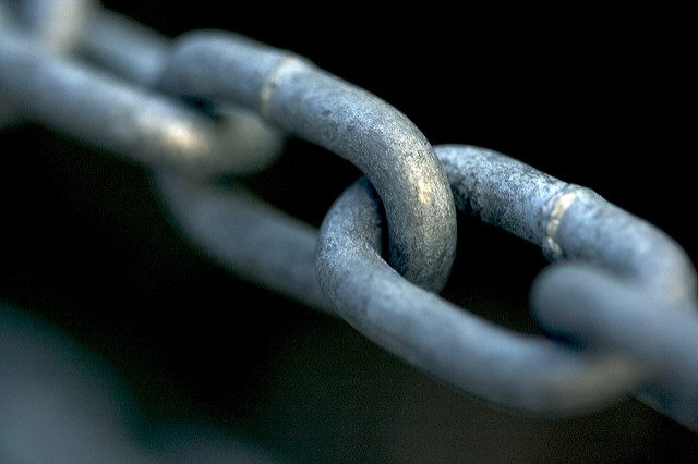 Close-up image of links in a chain.