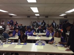 A room full of homecare workers, who gathered for the launch of a ballot initiative that aims to tie health and housing funding together.