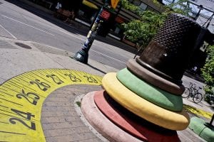 Painted measuring tape on street