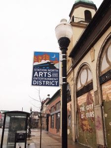 Lamppost marking the Station North Arts and Entertainment District.