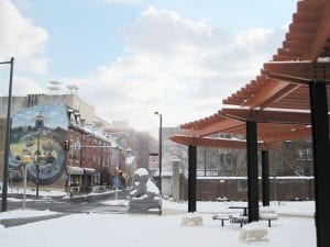 Snow-covered Downtown Chinatown in Philadelphia.