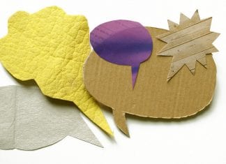 Word bubbles made of paper materials.