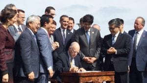 California Gov. Jerry Brown photo op housing bill signing