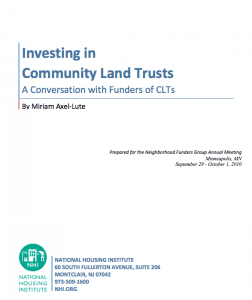 The cover of Investing in Community Land Trusts: A Conversation with Funders of CLTs