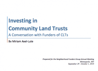 The cover of Investing in Community Land Trusts: A Conversation with Funders of CLTs