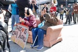 Mabel Duffy, Myrtle Stern, and the May Day marching band occupy a major intersection in the East Liberty neighborhood of Pittsburgh.