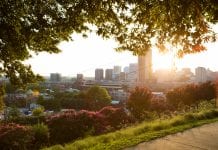 The view of downtown Richmond, Virginia, as seen from Jefferson Park.