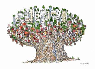 drawing of homes in a tree