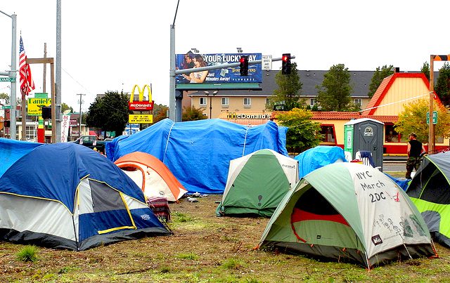 tents and tarps on a lot