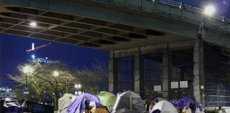 homeless camp under bridge