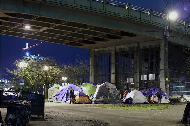 homeless camp under bridge