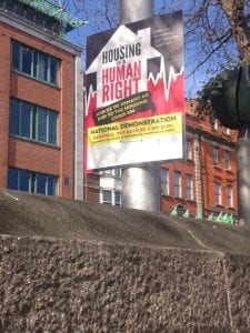 In Dublin, Ireland, a sign that reads "Housing is a Human Right." A report blasted the U.S. for not maintaining that not having enough housing violates human rights.