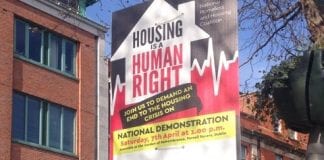 In Dublin, Ireland, a sign that reads "Housing is a Human Right."