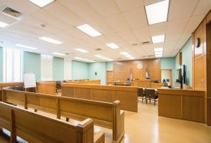 A courtroom in Jefferson County, Texas, where eviction court proceedings can take place.