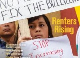 Shelterforce cover for issue 191 focusing on renters rising. Articles focus on rent regulations, discrimination against voucher holders, rent control, and more.