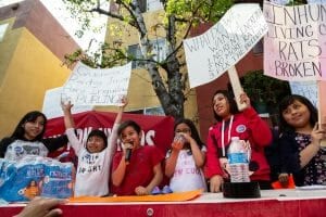 Young tenants who live at Burlington Apartments in California join almost 100 families to kick off the Burlington Unidos rent strike and to protest unsafe living conditions and extreme rent increases. 