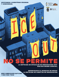 In Spanish, the poster's design tells an important story of a city that stands by immigrant communities.