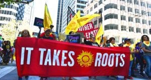 Sol2Sol banner at the climate march