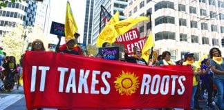 Sol2Sol banner at the climate march