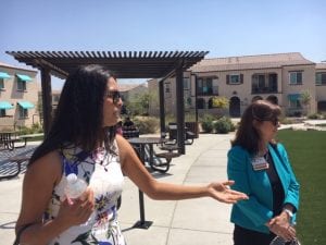 Two women visit the Arrowhead Grove site in San Bernardino.