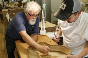 men making guitar