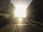 bright sunlight on city street