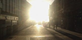 bright sunlight on city street