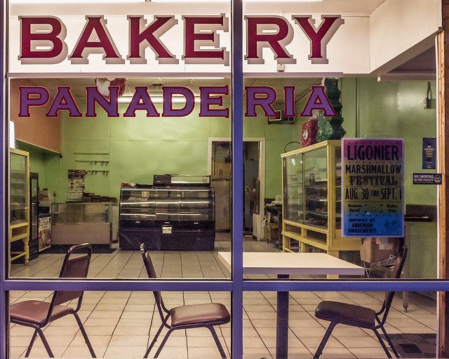 view from street of empty bakery