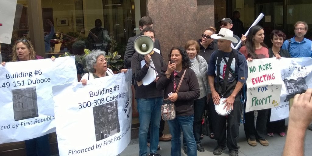 displacement protest outside of First Republic Bank