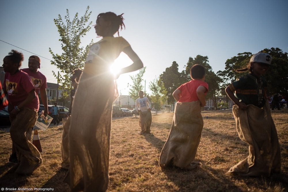 night out kids potato sack race