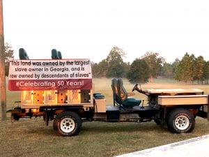 tractor with sign