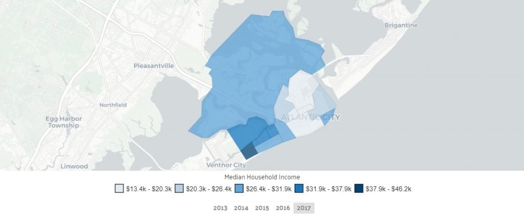 map of Atlantic City showing average income in neighborhoods