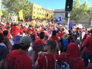 renter rights rally. This photo represents a victory in California for statewide rent caps.