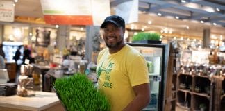 Food worker at the Malamiah Juice Bar in Grand Rapids, Michigan. Food equity