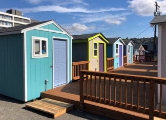 a row of tiny houses in a tiny house village in Seattle, Wash.