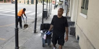 Sanitation worker Bobby Parker was illegally evicted from his home for paying his rent late. He's seen here, walking the streets of New Orleans.