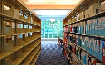 gap in book stacks