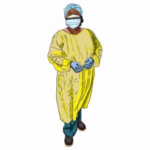 essential worker: clip art showing woman dressed in personal protective equipment