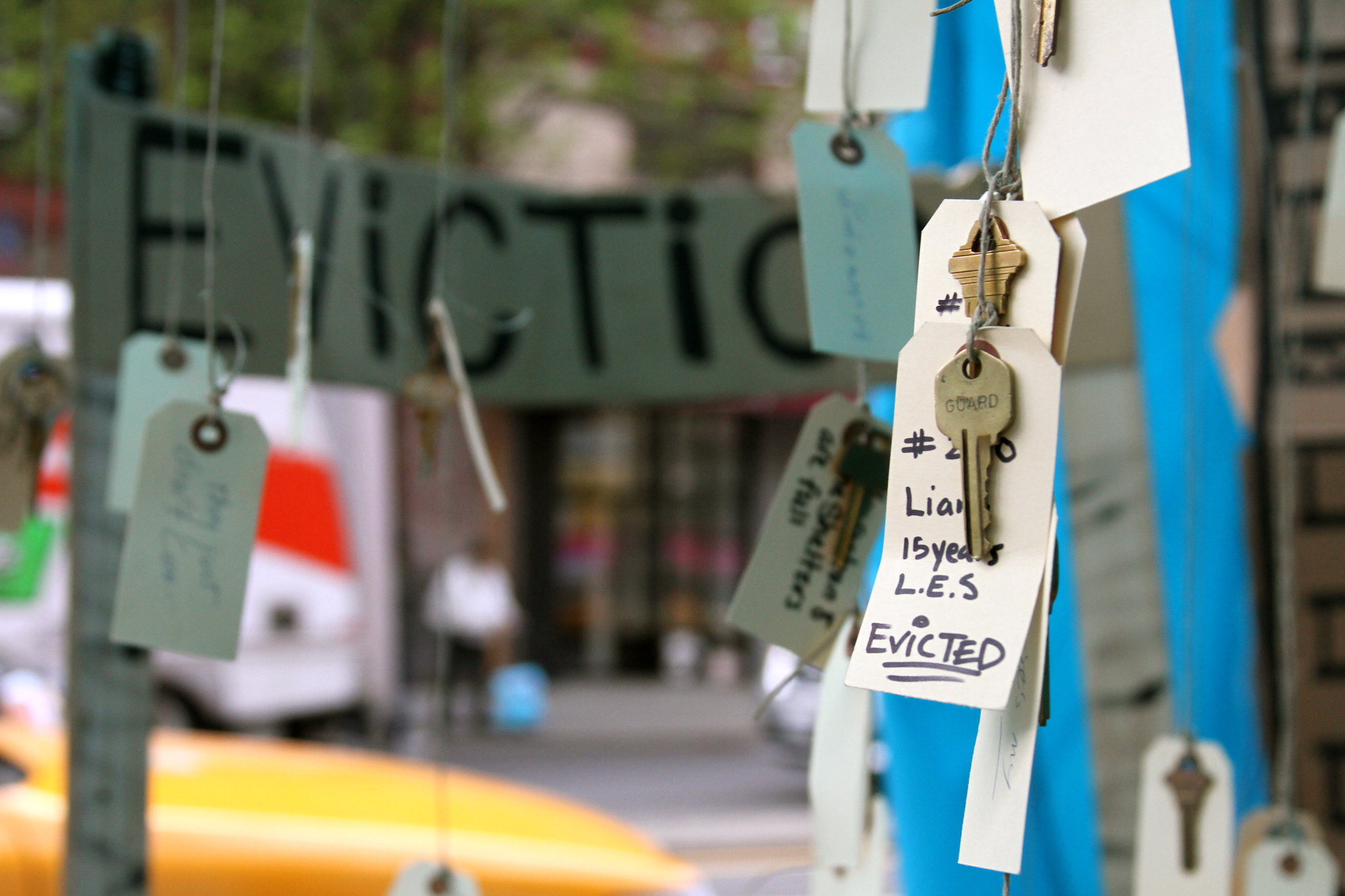 evictions: image of house keys and a tag that says "evicted"