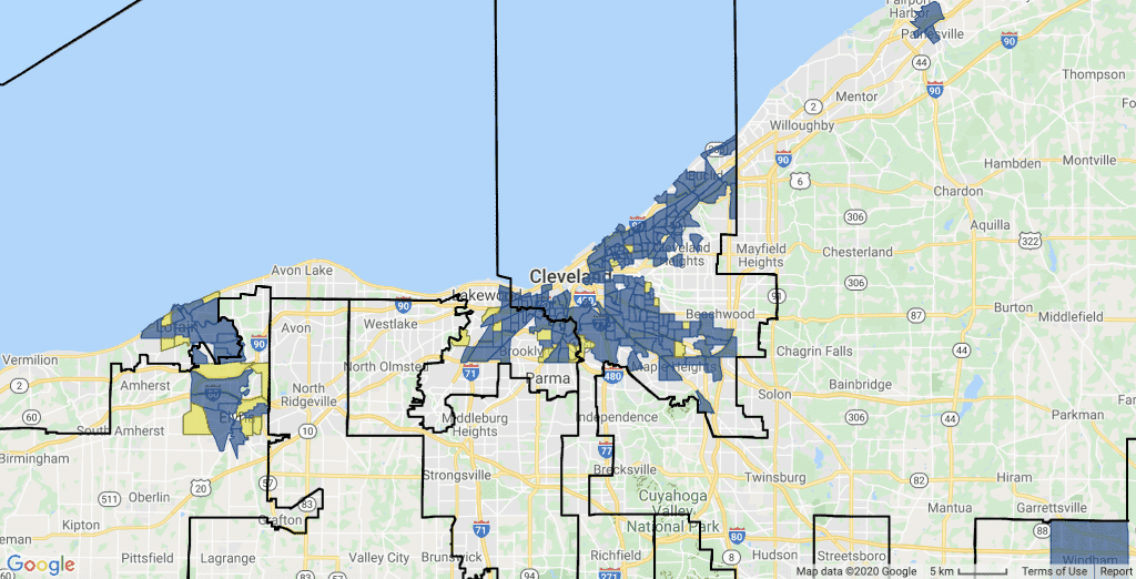 subsidy for single-family homes: A map shows census tracts in Cleveland that would be eligible for NHIA funds if legislation were to pass.