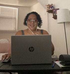 Cindy Adame, a Financial and Small Business Coach at the East LA Community Corporation, works from home. Photo courtesy of the East LA Community Corporation